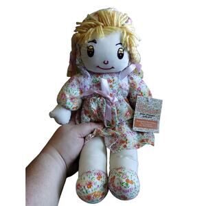 Vintage Wee Wuvables 1999 Lucy Blonde Braids Floral Dress Plush Baby Doll NWT